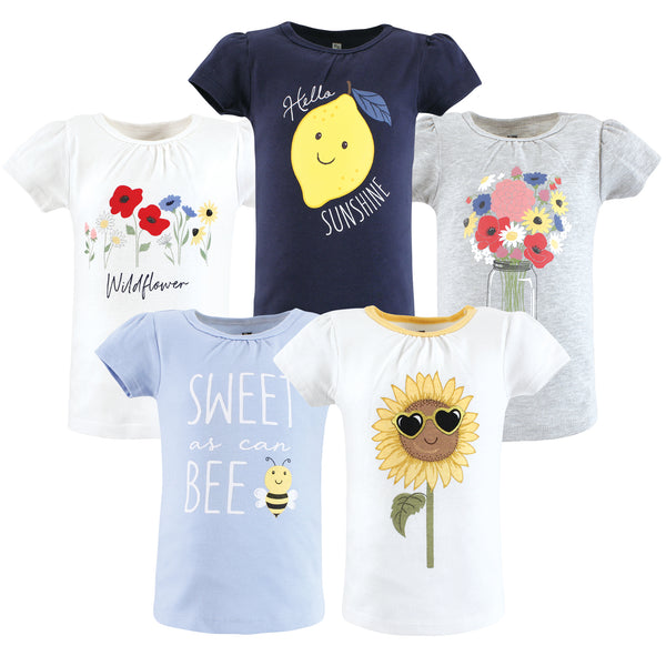 Hudson Baby Girl Short Sleeve T-Shirts, Wildflowers 5-Pack