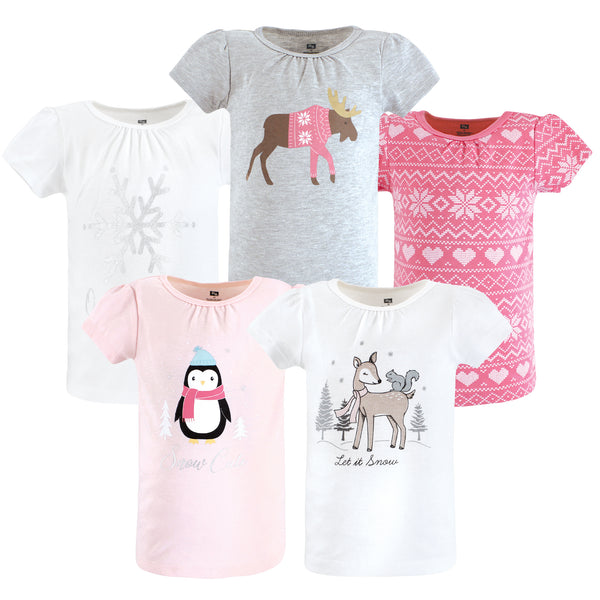 Hudson Baby Infant and Toddler Girl Short Sleeve T-Shirts, Girl Winter Animals