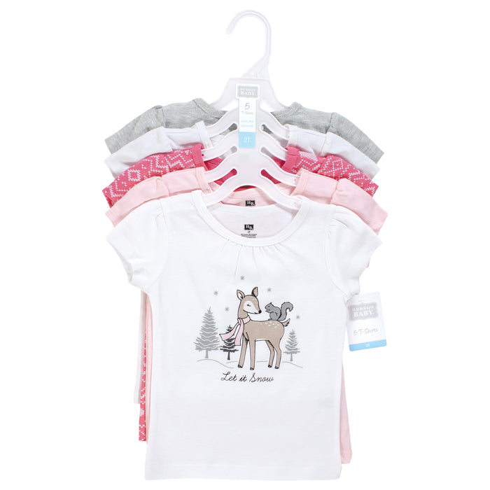 Hudson Baby Infant and Toddler Girl Short Sleeve T-Shirts, Girl Winter Animals