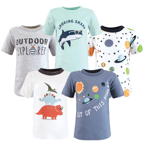 Hudson Baby Infant and Toddler Boy Short Sleeve T-Shirts, Solar System Shark