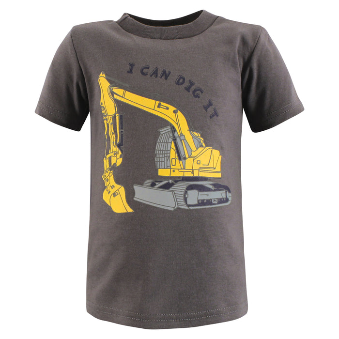 Hudson Baby Toddler Boy Short Sleeve T-Shirts, Construction Dino, 5-Pack