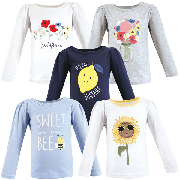 Hudson Baby Infant and Toddler Girl Long Sleeve T-Shirts, Wildflowers