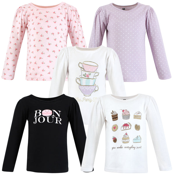 Hudson Baby Infant and Toddler Girl Long Sleeve T-Shirts, Bakery Tea Party