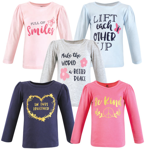 Hudson Baby Infant and Toddler Girl Long Sleeve T-Shirts, Be Kind