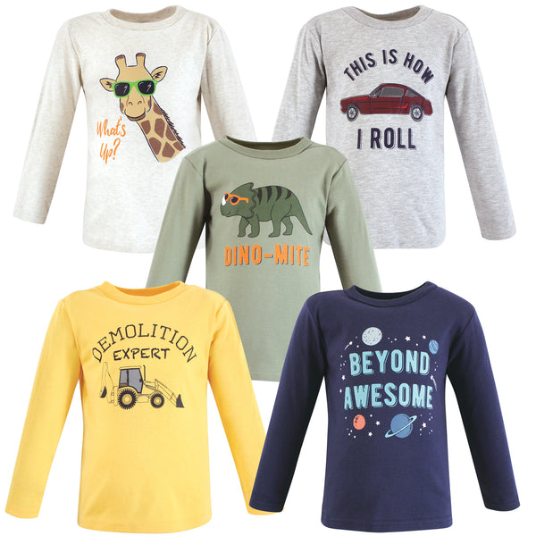 Hudson Baby Infant and Toddler Boy Long Sleeve T-Shirts, Beyond Awesome