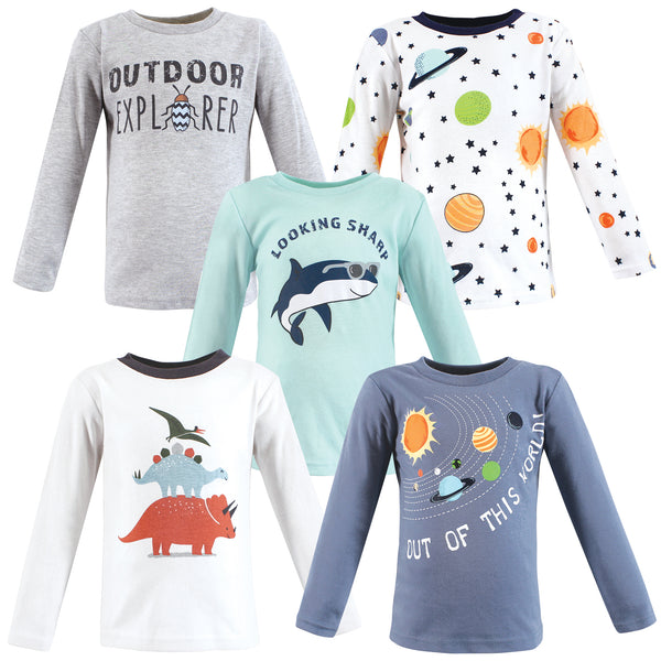 Hudson Baby Infant and Toddler Boy Long Sleeve T-Shirts, Solar System Shark