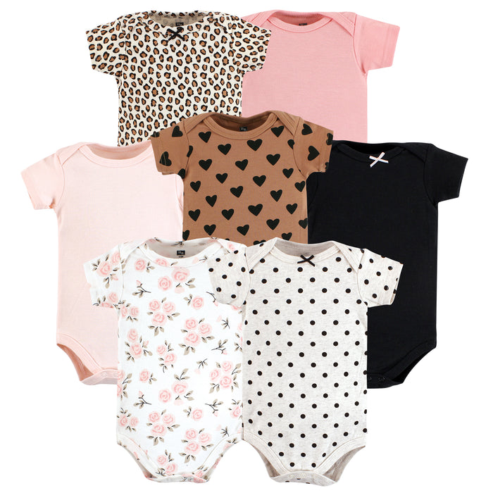 Hudson Baby Girl Cotton Bodysuits, Cinnamon Pink Prints, 5-Pack