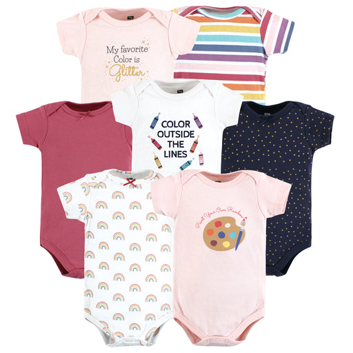 Hudson Baby Infant Girl Cotton Bodysuits, Creativity, 7-Pack