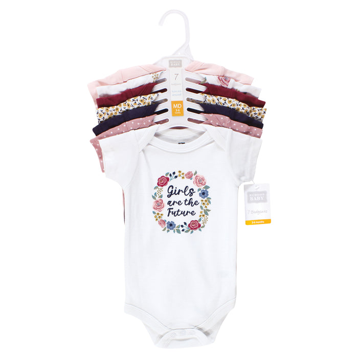 Hudson Baby Infant Girl Cotton Bodysuits, Girls World, 7-Pack