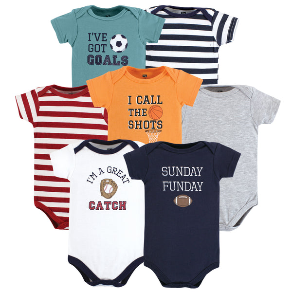 Hudson Baby 7-Pack Cotton Bodysuits, Sports Stripes