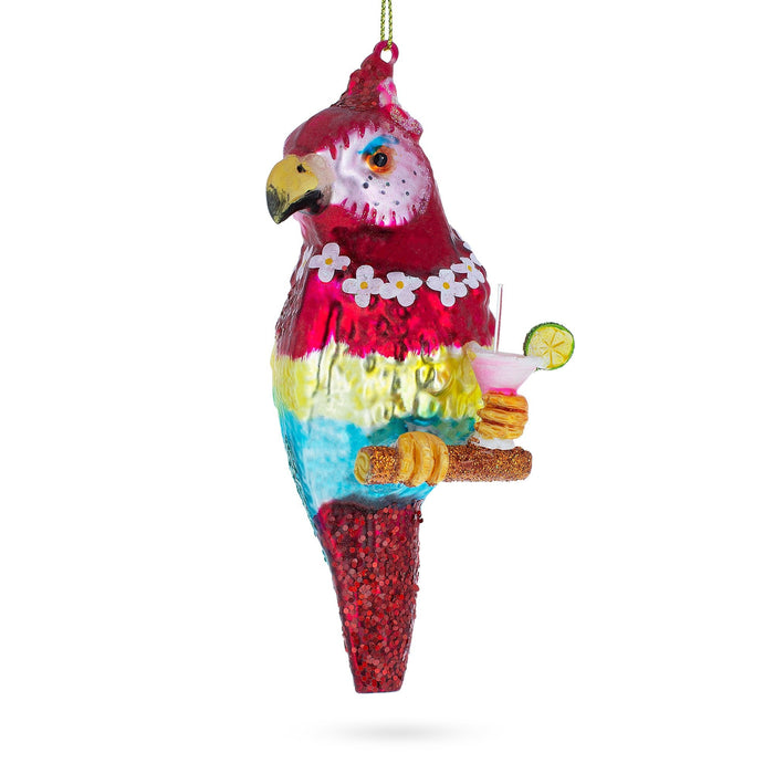 BestPysanky Vibrant Parrot with Drink - Blown Glass Christmas Ornament