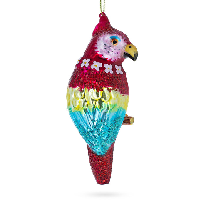 BestPysanky Vibrant Parrot with Drink - Blown Glass Christmas Ornament