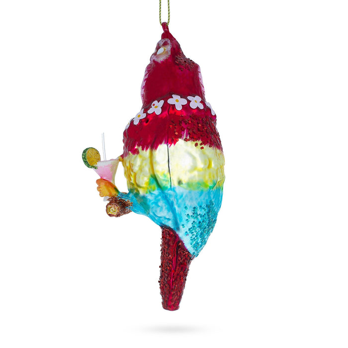 BestPysanky Vibrant Parrot with Drink - Blown Glass Christmas Ornament