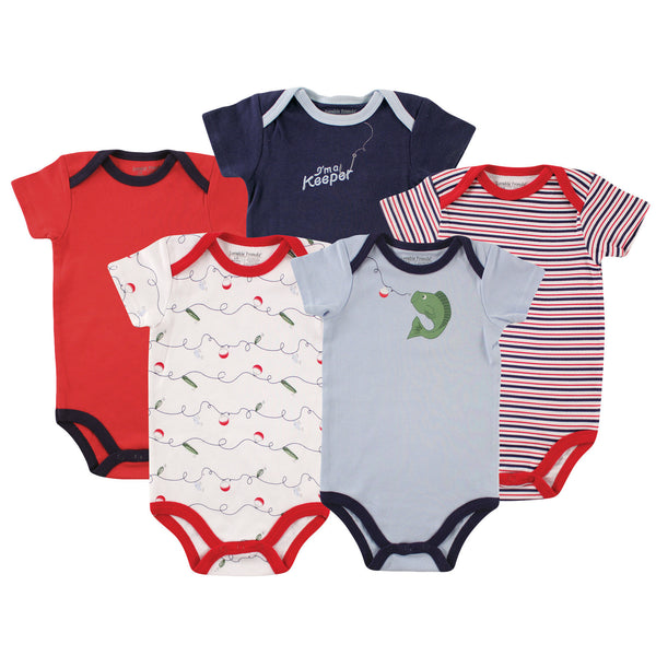 Luvable Friends Baby Boy Cotton Bodysuits 5-Pack, Fish