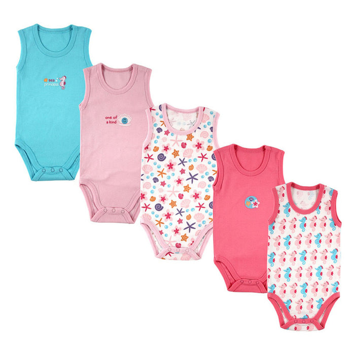 Luvable Friends Baby Girl Cotton Sleeveless Bodysuits 5 Pack, Pink
