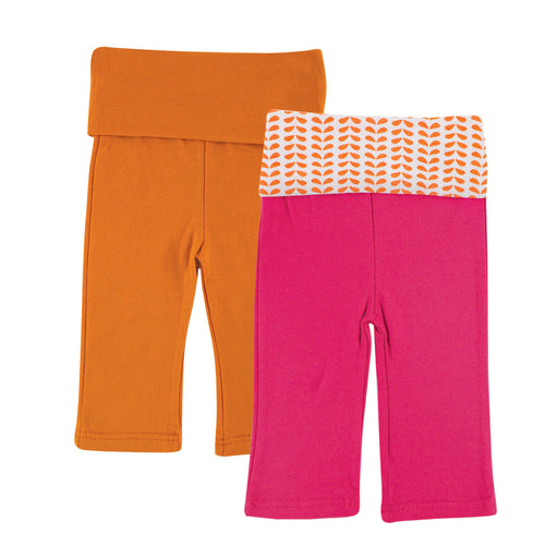 Yoga Sprout Baby Girl Cotton Pants 2 Pack, Pink Elephant