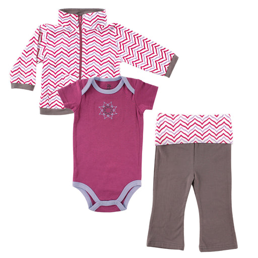 Yoga Sprout Baby Girl Cotton Hoodie, Bodysuit and Pant, Lotus