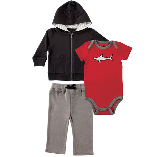 Yoga Sprout Baby Boy Cotton Hoodie, Bodysuit and Pant, Shark