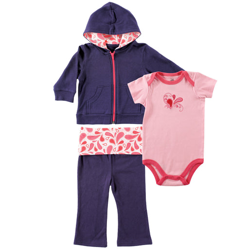 Yoga Sprout Baby Girl Cotton Hoodie, Bodysuit and Pant, Paisley