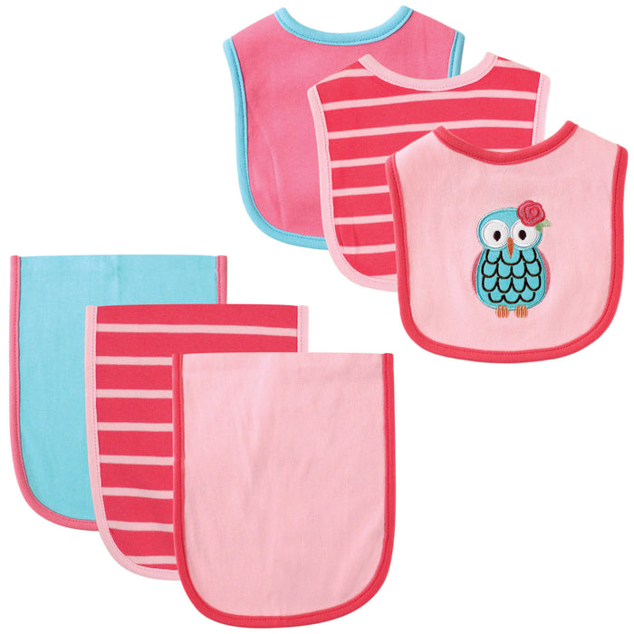 Hudson Baby Infant Girl Cotton Bib and Burp Cloth Set 6 Pack One Size