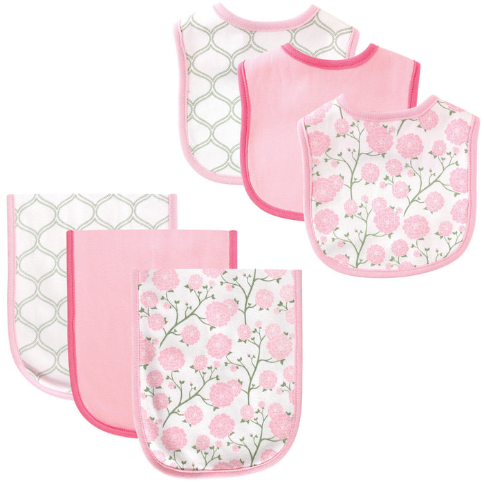 Hudson Baby Infant Girl Cotton Bib and Burp Cloth Set 6 Pack One Size