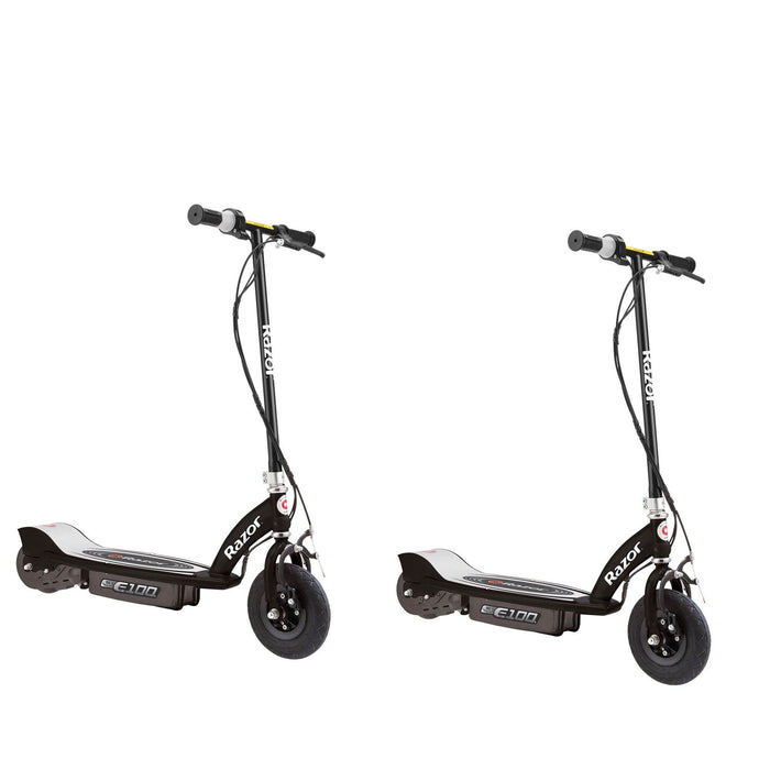 Razor E100 Kids Ride On 24V Motorized Electric Powered Scooters, Black (2 Pack)