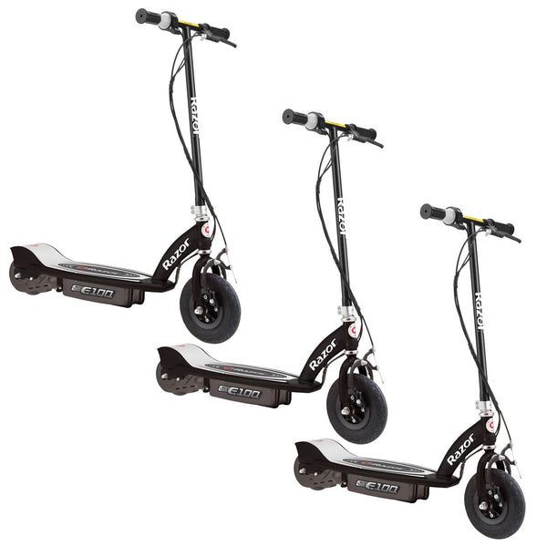 Razor E100 Kids Ride On 24V Motorized Electric Powered Scooters, Black (3 Pack)