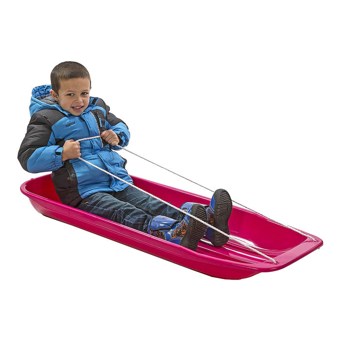 Lucky Bums Kids 48 Inch 1 Person Plastic Snow Toboggan Sled with Pull Rope, Pink