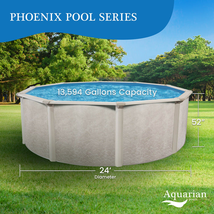 Aquarian Phoenix 24'x52" Round Above Ground Pool w/ Pump, Ladder, Liner, Skimmer