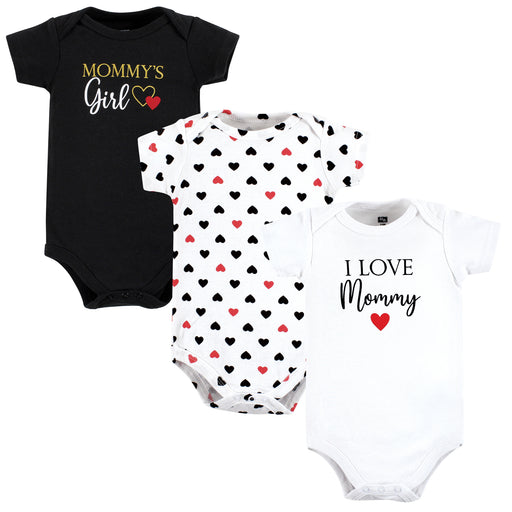 Hudson Baby Infant Girl Cotton Bodysuits, Girl Mommy Red Black 3 Pack