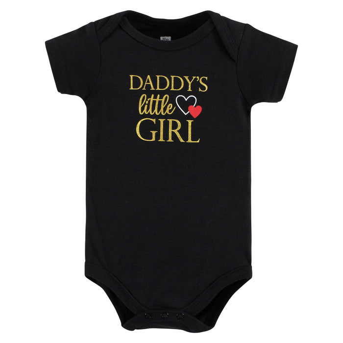 Hudson Baby Infant Girl Cotton Bodysuits, Girl Daddy Red Black 3 Pack