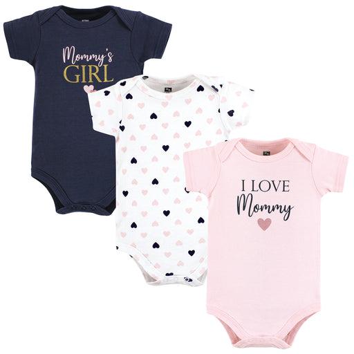 Hudson Baby Infant Girl Cotton Bodysuits, Girl Mommy Pink Navy 3 Pack