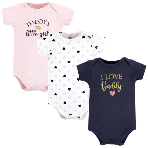 Hudson Baby Infant Girl Cotton Bodysuits, Girl Daddy Pink Navy 3 Pack