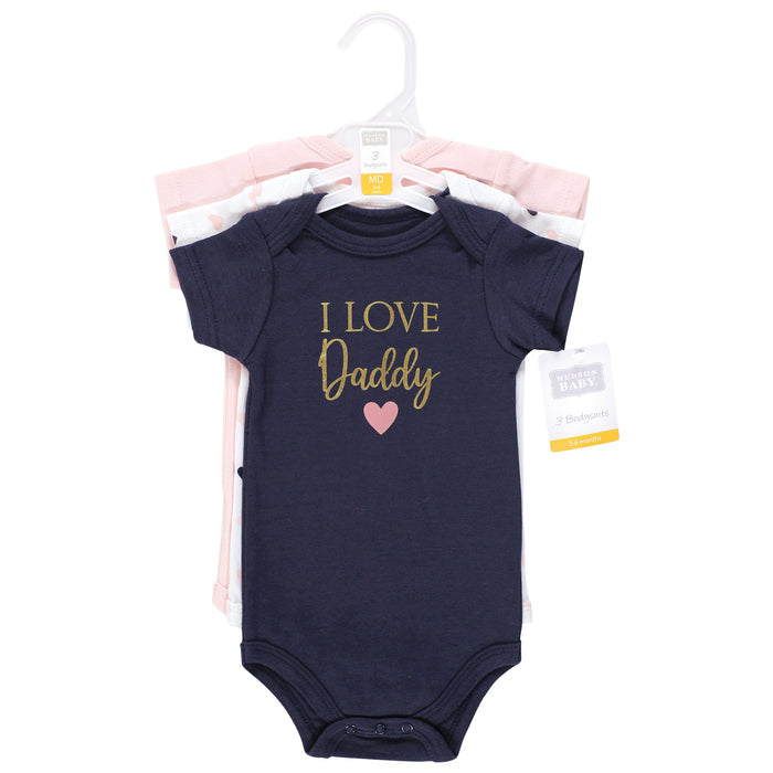 Hudson Baby Infant Girl Cotton Bodysuits, Girl Daddy Pink Navy 3 Pack