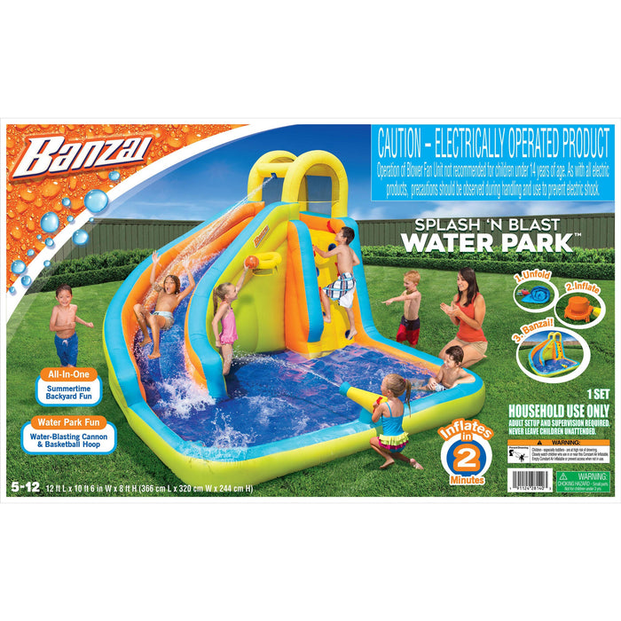 Banzai Splash 'N Blast Kids Outdoor Backyard Inflatable Water Slide Splash Park