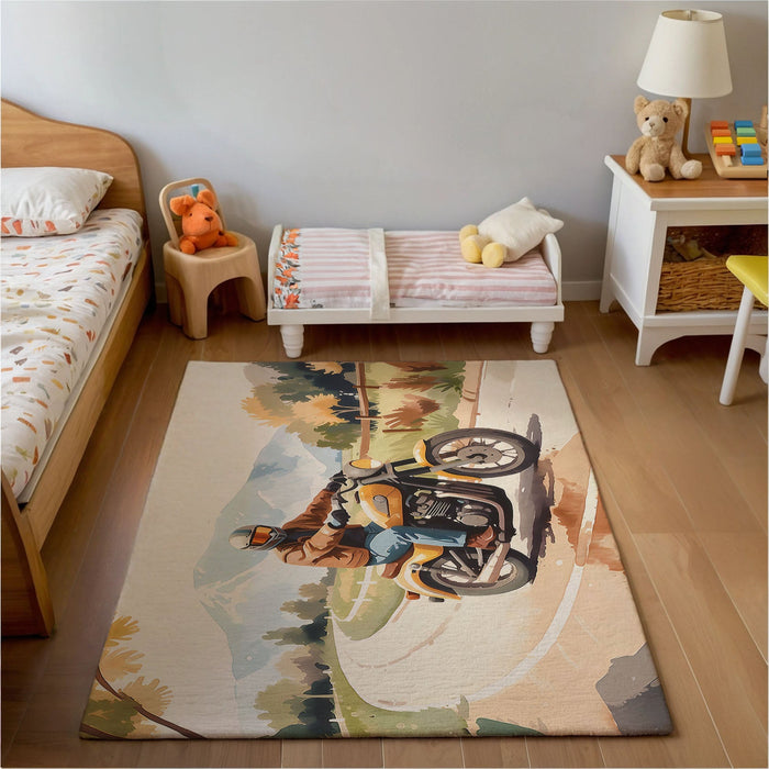 TeepeeJoy Motorcycle Area Rug for Kids and Nursery Rooms - Biker Buddy