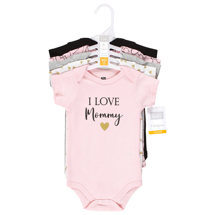 Hudson Baby Infant Girl Cotton Bodysuits, Girl Mommy 5 Pack