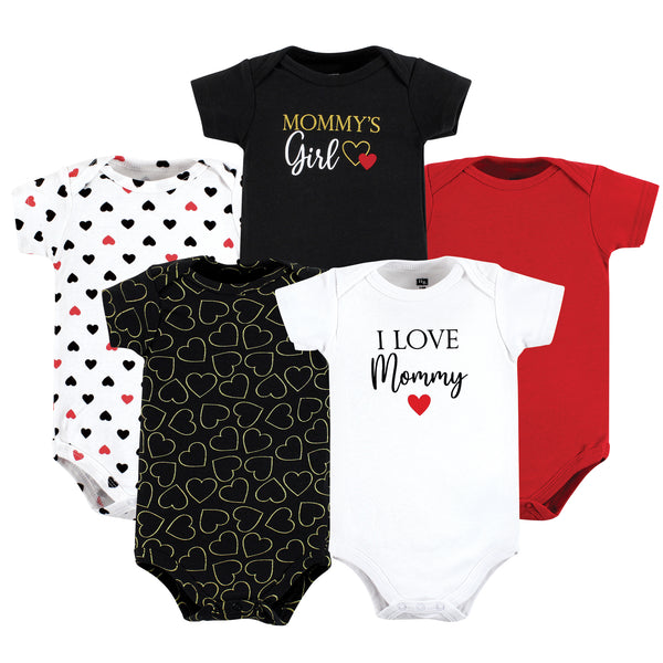 Hudson Baby Infant Girl Cotton Bodysuits, Girl Mommy Red Black 5 Pack