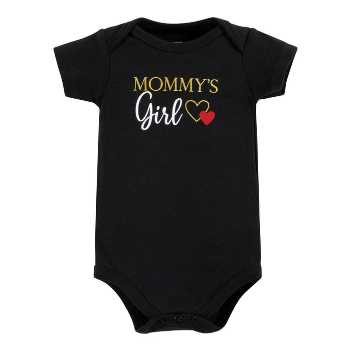 Hudson Baby Infant Girl Cotton Bodysuits, Girl Mommy Red Black 5 Pack