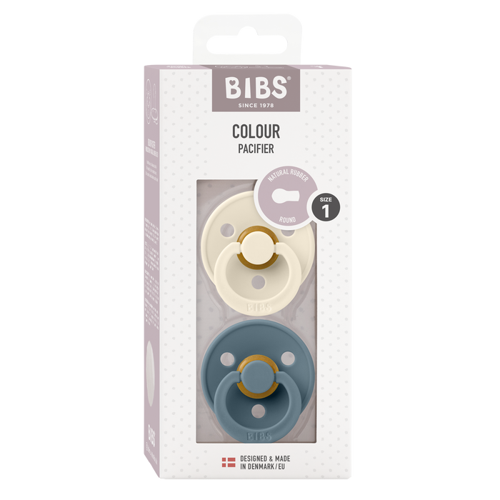 BIBS Colour 2 Pack Latex Pacifiers in Ivory/Petrol