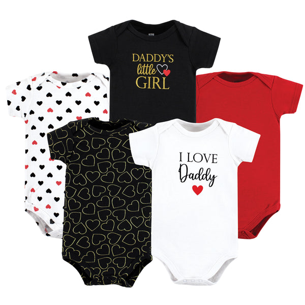 Hudson Baby Infant Girl Cotton Bodysuits, Girl Daddy Red Black 5 Pack