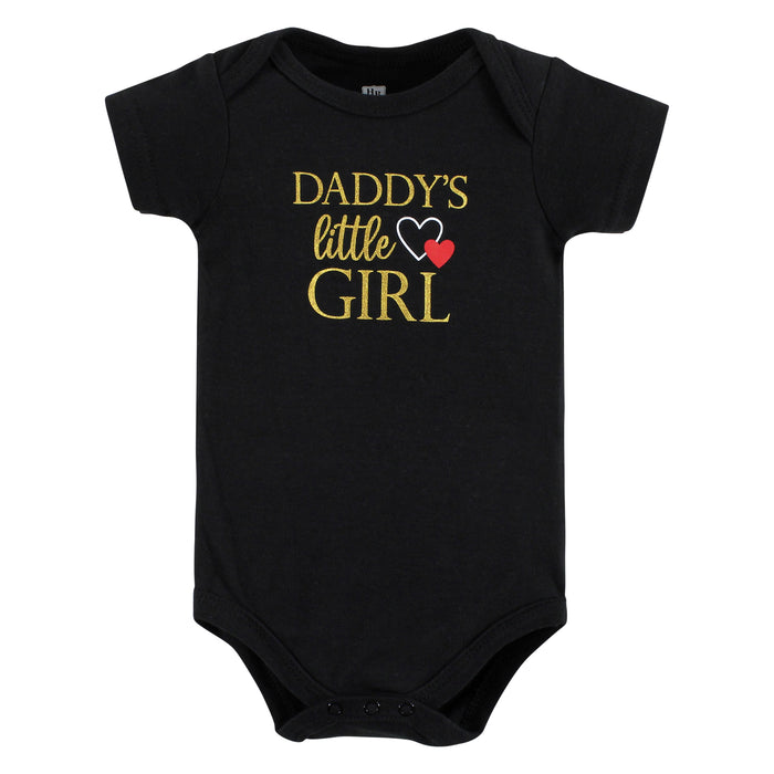 Hudson Baby Infant Girl Cotton Bodysuits, Girl Daddy Red Black 5 Pack