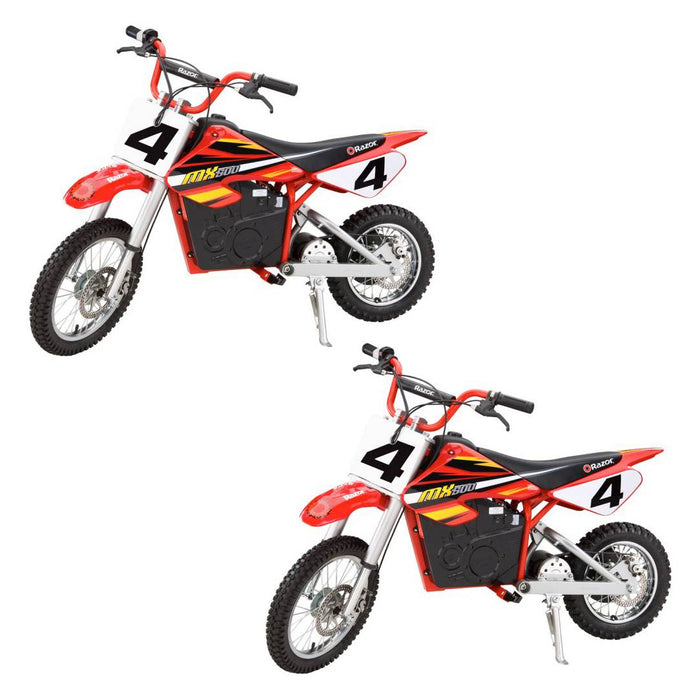 Razor MX500 Dirt Rocket 36V Electric Toy Motocross Dirt Bike, Red (2 Pack)