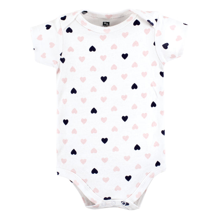 Hudson Baby Infant Girl Cotton Bodysuits, Girl Mommy Pink Navy 5 Pack