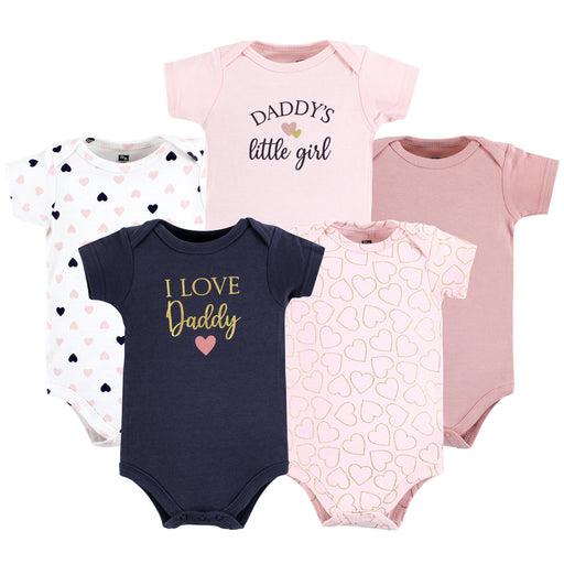 Hudson Baby Infant Girl Cotton Bodysuits, Girl Daddy Pink Navy 5 Pack