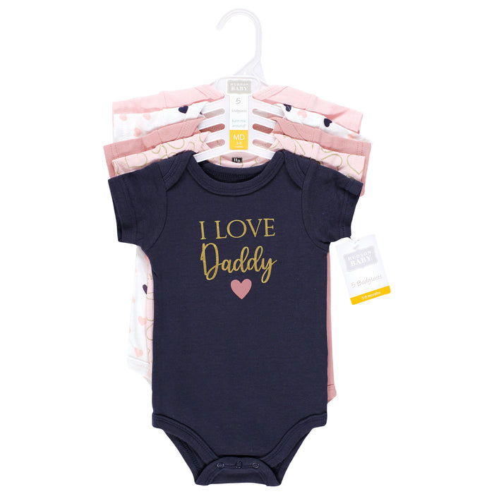 Hudson Baby Infant Girl Cotton Bodysuits, Girl Daddy Pink Navy 5 Pack