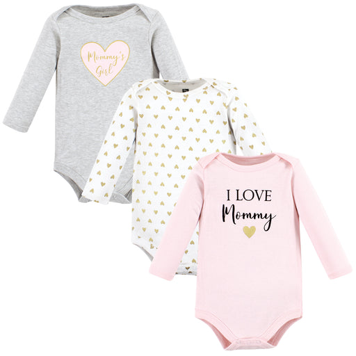 Hudson Baby Infant Girl Cotton Long-Sleeve Bodysuits, Girl Mommy 3-Pack