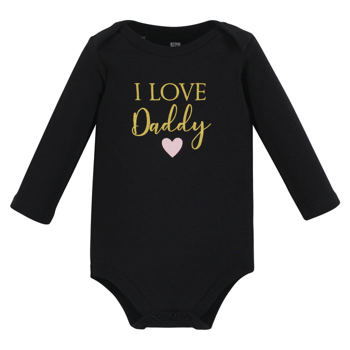 Hudson Baby Infant Girl Cotton Long-Sleeve Bodysuits, Girl Daddy 3-Pack