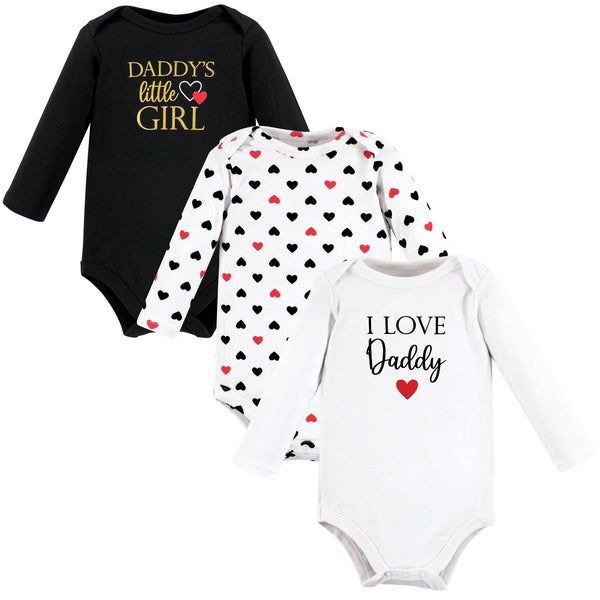 Hudson Baby Infant Girl Cotton Long-Sleeve Bodysuits, Girl Daddy Red Black 3-Pack