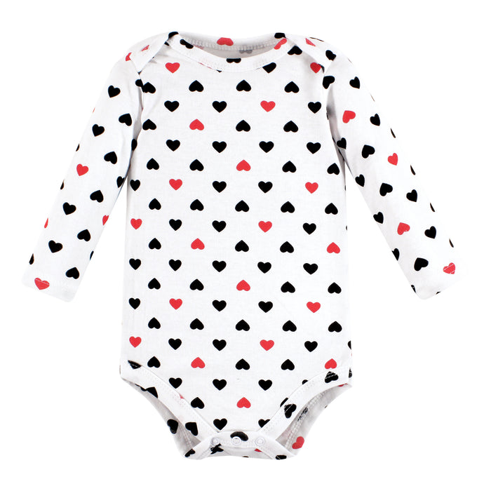 Hudson Baby Infant Girl Cotton Long-Sleeve Bodysuits, Girl Daddy Red Black 3-Pack